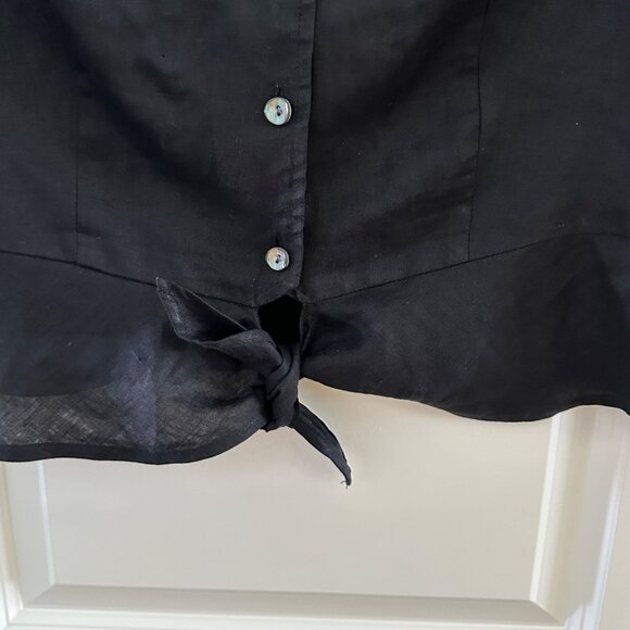 Jones New York Signature XL Black 100% Linen Button Down Shirt With Roll Tab Sle - Picture 5 of 6